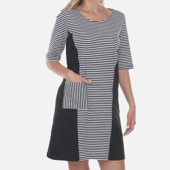 Neon Buddha Good Vibes Dress Size XS Black White Striped NEW Short 100% Cotton - Picture 1 of 9